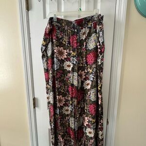 LOFT floral wide leg pants elastic with pockets